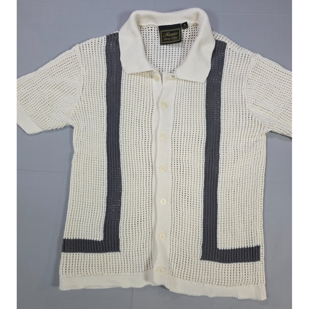 Vintage 90s‎ Cream Cardigan Black Contrast Trim Collared Grandpacore Old Money M